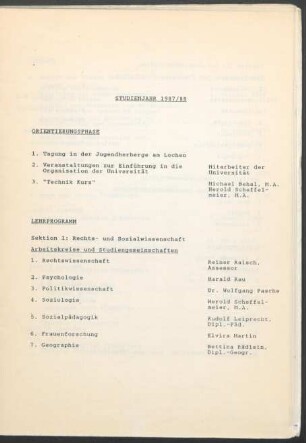 Inhalt "Studienjahr 1987/88"