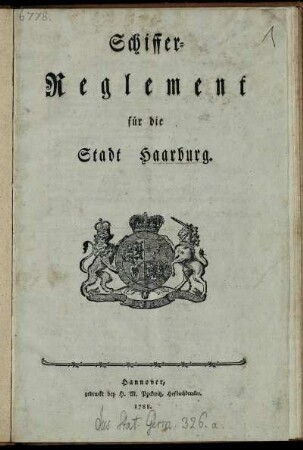 Schiffer-Reglement für die Stadt Haarburg