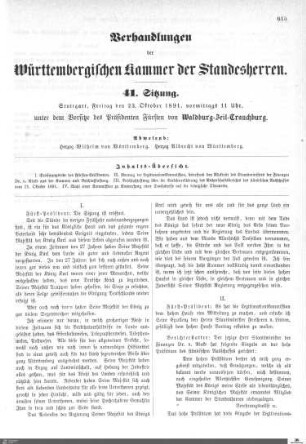 41. Sitzung, Stuttgart, 23.10.1891