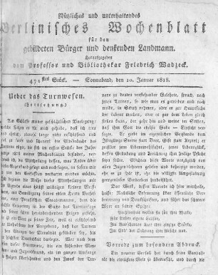 471stes Stück, Sonnabend den 10. Januar 1818