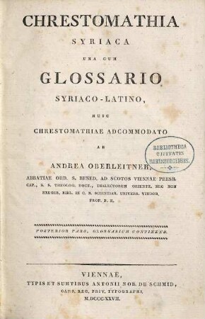Chrestomathia Syriaca : una cum glossario Syriaco-Latino, 2. Glossarium continens