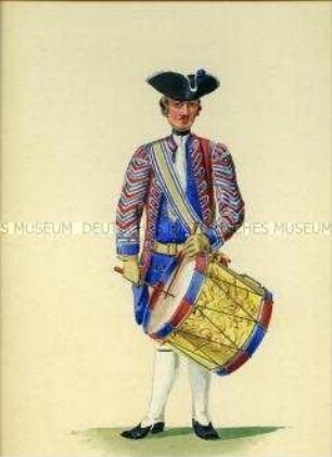 Uniformdarstellung, Tambour vom Infanterie-Regiment Sachsen-Gotha, Sachsen, 1730.