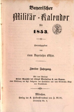 Bayerischer Militär-Kalender : für .... 2. 1853
