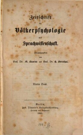 Zeitschrift für Völkerpsychologie und Sprachwissenschaft. 4. 1866
