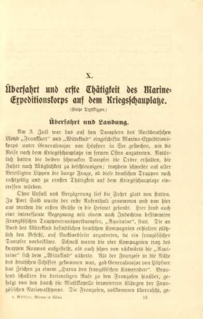 X. Überfahrt und erste Thätigkeit des Marine-Expeditionskorps auf dem Kriegsschauplatze