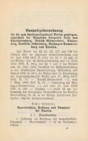 Erster Abschnitt. Bauerlaubnis, Prüfung und Abnahme der Bauten