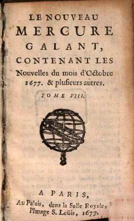 Le nouveau mercure galant. 1677, T. 8 = Oct