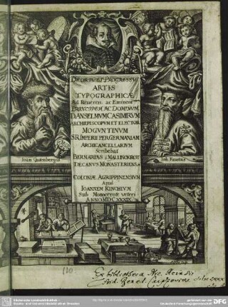 De Ortu Ac Progressu Artis Typographicae Ad Reveren. ac Dominum Danselmum Casimirum Archiepiscopum Et Elector Moguntinum