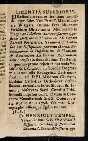 1-2, Licentia Superioris; Approbatio