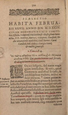Praelectio Habita Februarii XXVII. ANno Dn. M.D.XCIV. Coram Honoratis Simis Comitibus ...