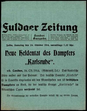 Erste Ausgabe vom Samstag, den 24. Oktober 1914.