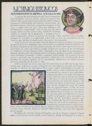 Recuerdos históricos : Descubrimiento de América - 12 octubre de 1492