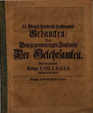 Gedancken von dem gegenwärtigen Zustande der Gelehrsamkeit