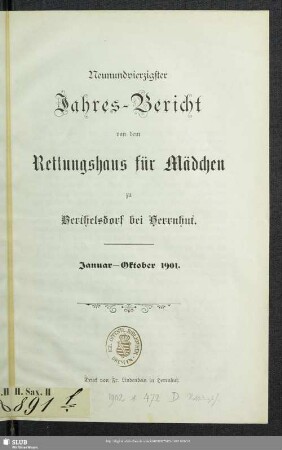 49.1901: Jahresbericht von dem Rettungshaus für Mädchen zu Berthelsdorf bei Herrnhut