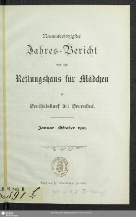 49.1901: Jahresbericht von dem Rettungshaus für Mädchen zu Berthelsdorf bei Herrnhut