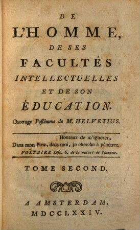 De L'Homme, De Ses Facultés Intellectuelles Et De son Éducation, 2