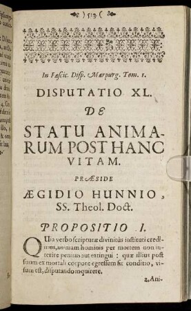 Disputatio XL. De Statu Animarum Post Hanc Vitam.