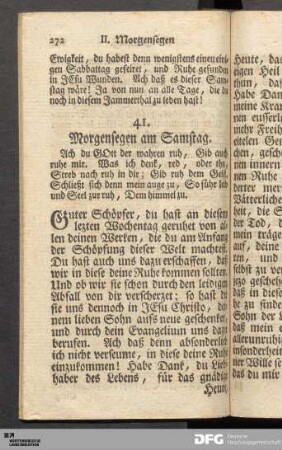 Morgensegen am Samstag.
