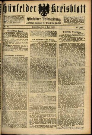 Ausgabe vom Donnerstag, den 06. April 1922.