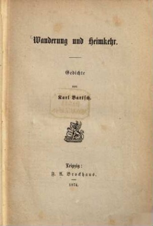 Wanderung und Heimkehr : Gedichte