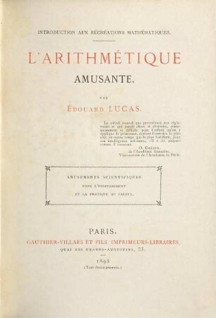 Récréations mathematiques, 5