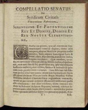 Compellatio Senatus Per Syndicum Civitatis Vincentium Fabricium.