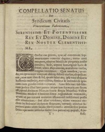 Compellatio Senatus Per Syndicum Civitatis Vincentium Fabricium.
