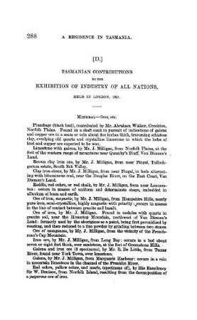 D - Tasmanian Contributions to the Exhibition of Industry of all Nations