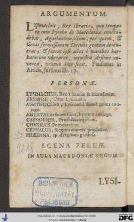 Argumentum; Personae.