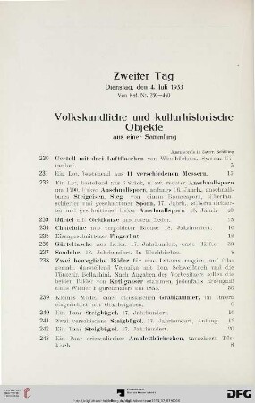 Volkskundliche und kulturhistorische Objekte aus einer Sammlung (Nr. 230-289)