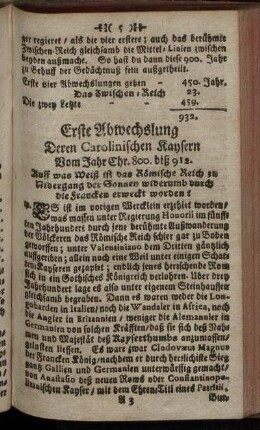 Erste Abwechslung Deren Carolinischen Kaysern.