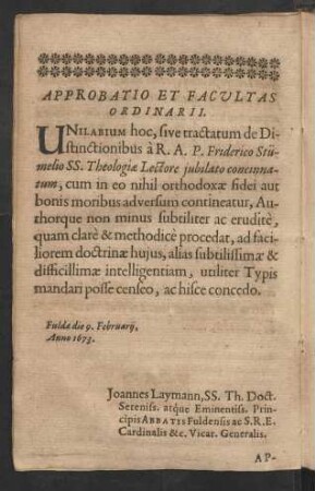 Approbatio Et Facultas Ordinarii.