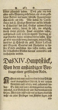 Das XIV. Hauptstück, Von dem anständigen Vortrage einer geistlichen Rede