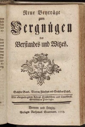 Sechster Band. Viertes, Fünftes und Sechstes Stück.