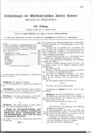 122. Sitzung, Stuttgart, 11.12.1908
