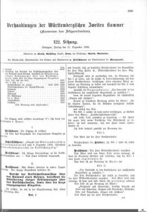 122. Sitzung, Stuttgart, 11.12.1908