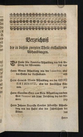 4r-4v, Verzeichniß der in diesem zweyten Theile enthaltenen Abhandlungen.