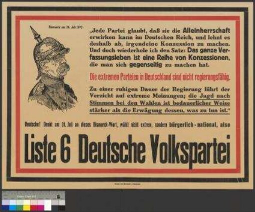 Wahlplakat der DVP zur Reichstagswahl am 31. Juli                                         1932