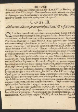 Caput III. Adducens Adversariorum objectiones et resolvens.