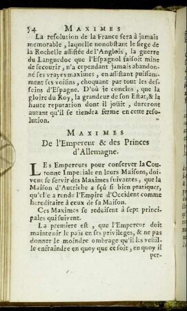 Maximes De l'Empereur & des Princes d'Allemagne.