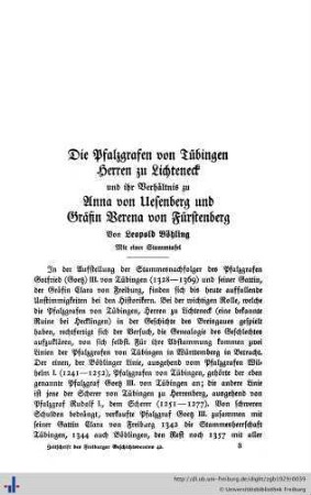 Die Pfalzgrafen von Tübingen, Herren zu Lichteneck und ihr Verhältnis zu Anna von Uesenberg und Gräfin Verena von Fürstenberg.