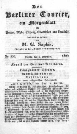 No. 853, Freitag, den 4. Dezember 1829