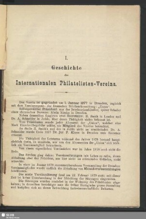 I. Geschichte des Internationalen Philatelisten-Vereins