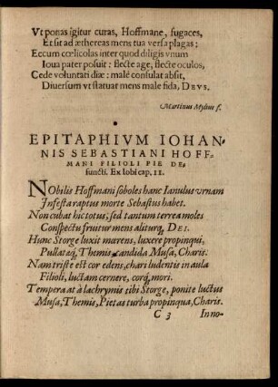 Epitaphium Iohannis Sebastiani Hoffmani ...