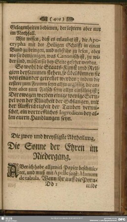 Die zwey und dreyßigste Abtheilung, Die Sonne der Ehren im Niedergang
