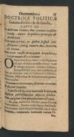Doctrinae Politicae summa diviso & de familia. Caput III.