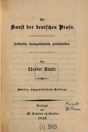 Die Kunst der deutschen Prosa : aesthetisch, literargeschichtlich, gesellschaftlich