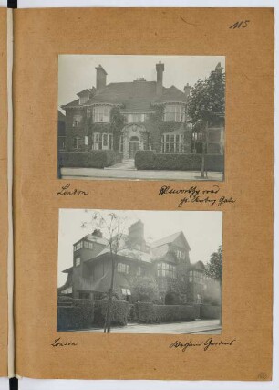 Kerby Gate Elsworthy Road, London. Villa Wadham Gardens, London: Ansichten (aus: Skizzen- und Fotoalbum 26)