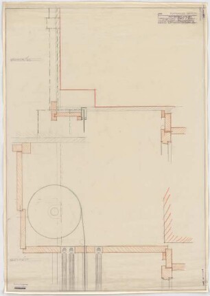 Haus des Rundfunks, Berlin-Charlottenburg: Sitzungssaal, Fenstersturz mit Rollkasten, Schnitt, Grundriss 1:1