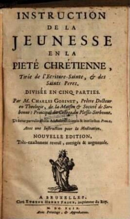 Instruction de la jeunesse en la pieté chretienne